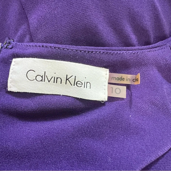 Calvin Klein Purple 3/4 Sleeve Faux Wrap Stretch Formal Dress Womens Size 10 - Picture 16 of 16